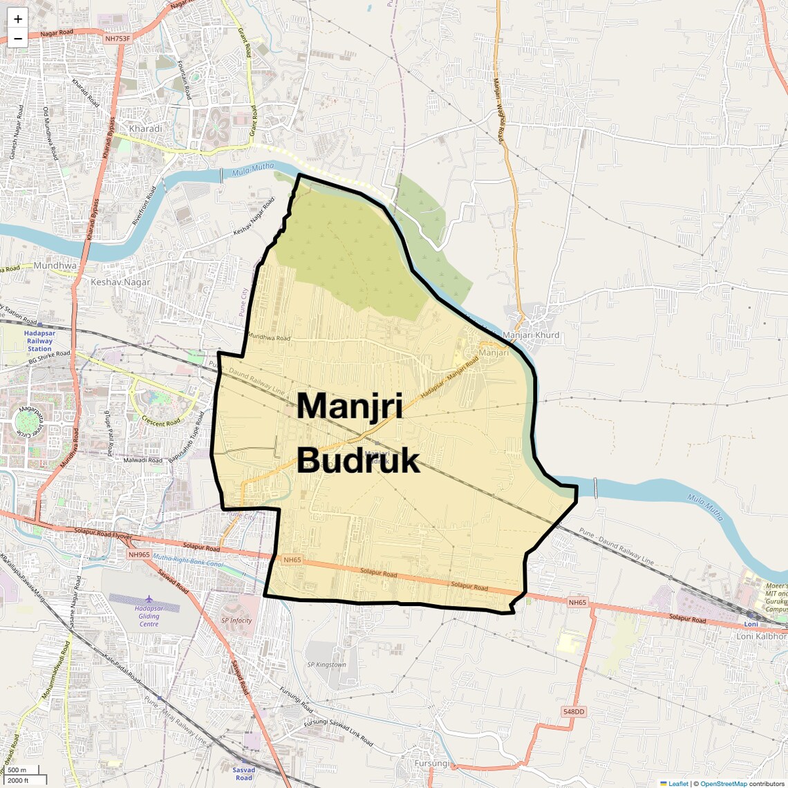 Location Map of Manjri Budruk, Pune