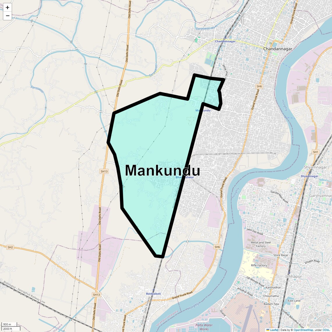 Location Map of Mankundu, Kolkata
