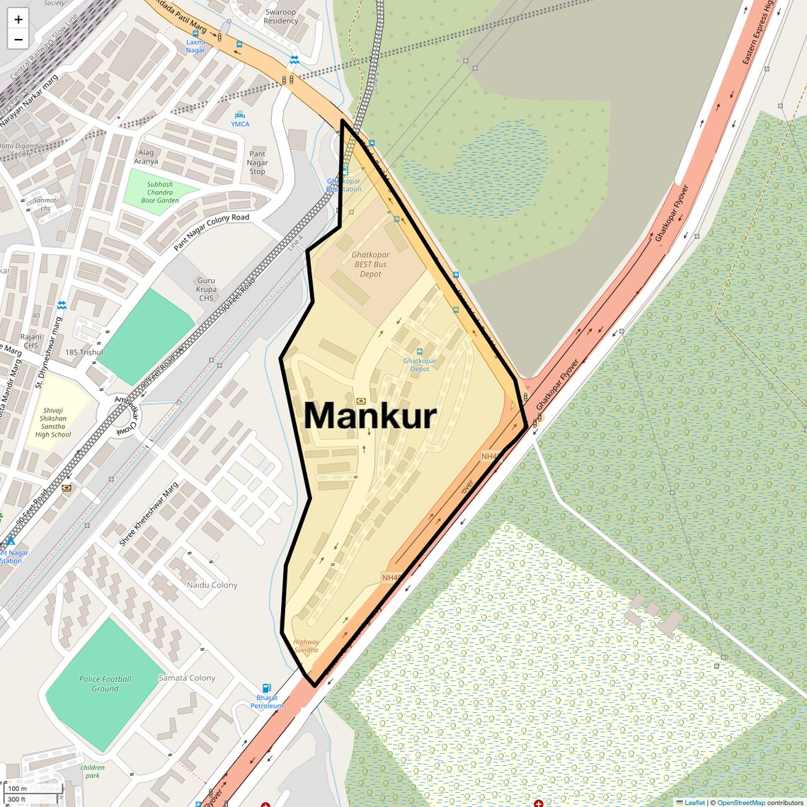 Location Map of Mankur, Mumbai