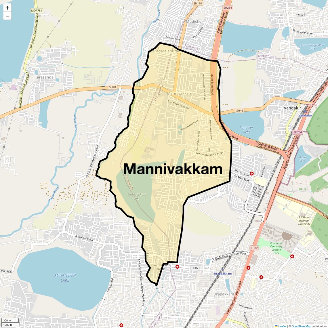 Location Map of Mannivakkam, Chennai