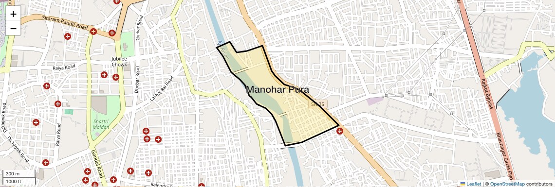 Location Map of Manohar Pura, Rajkot