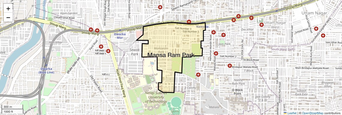 Location Map of Mansa Ram Park, Delhi