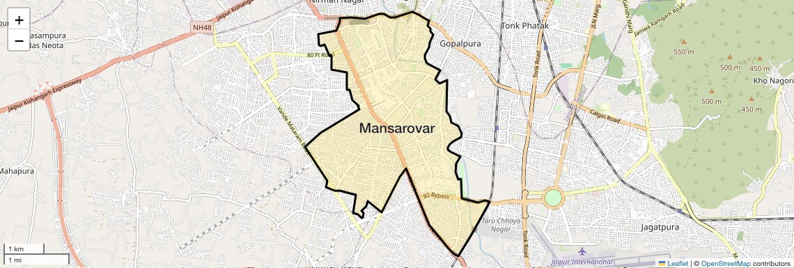 Location Map of Mansarovar, Jaipur