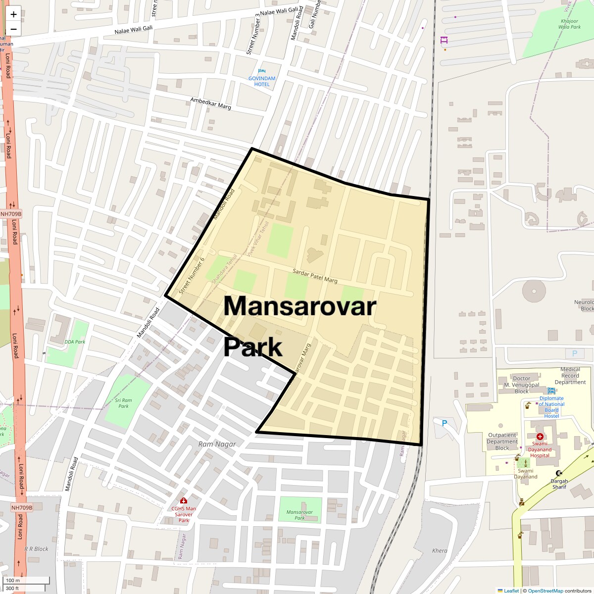 Location Map of Mansarovar Park, Delhi