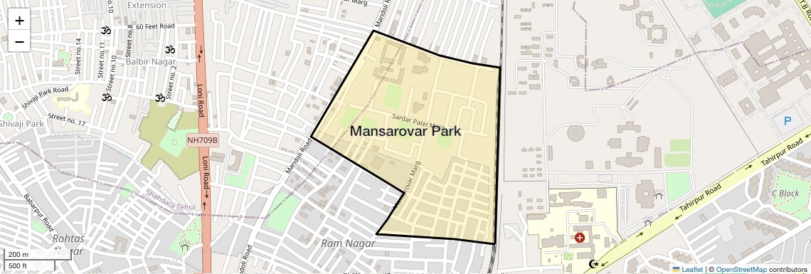 Location Map of Mansarovar Park, Delhi