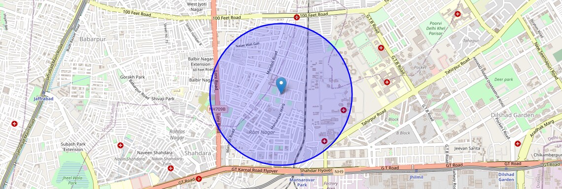 Location Map of Mansarovar Park, Delhi
