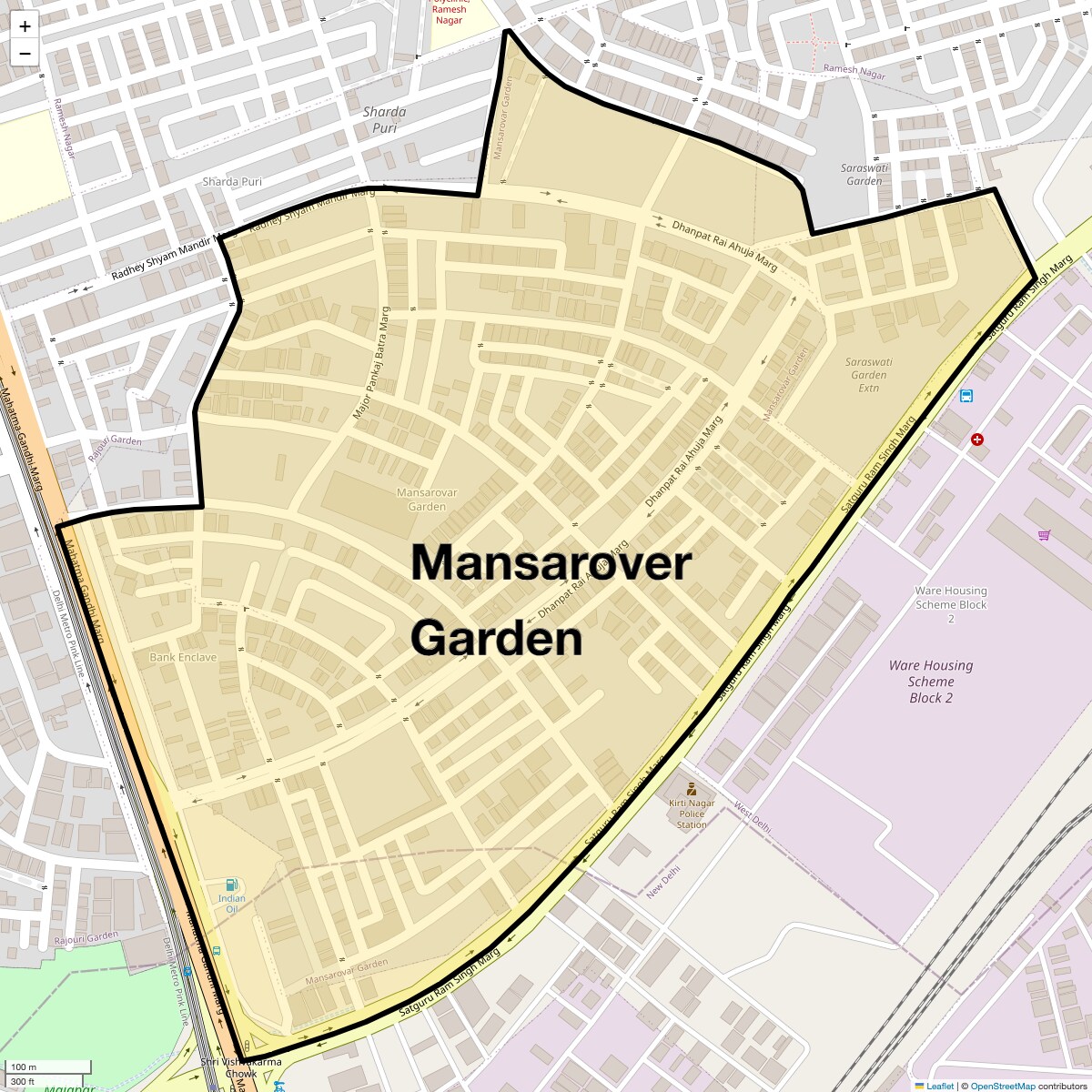 Location Map of Mansarover Garden, Delhi