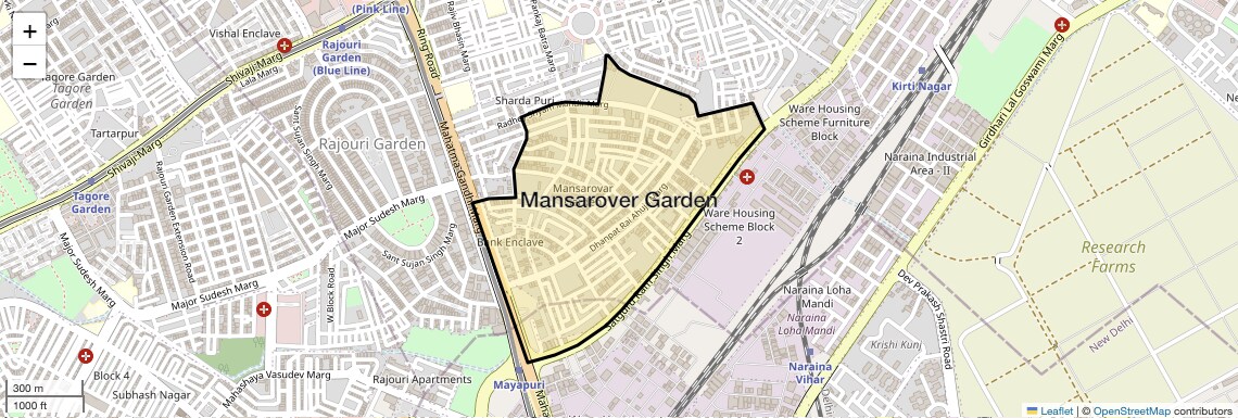 Location Map of Mansarover Garden, Delhi