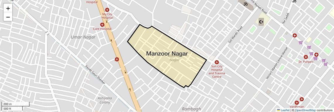 Location Map of Manzoor Nagar, Meerut
