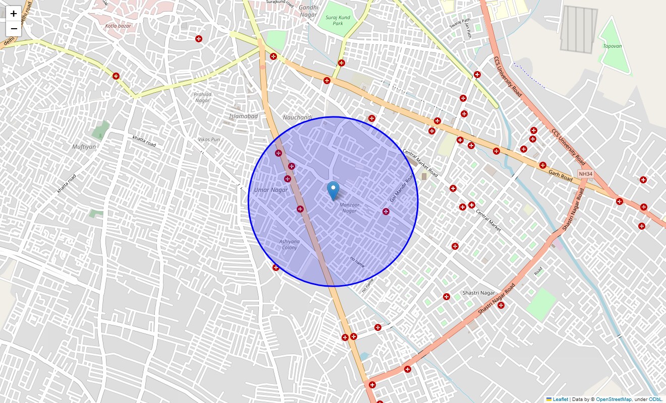 Location Map of Manzoor Nagar, Meerut