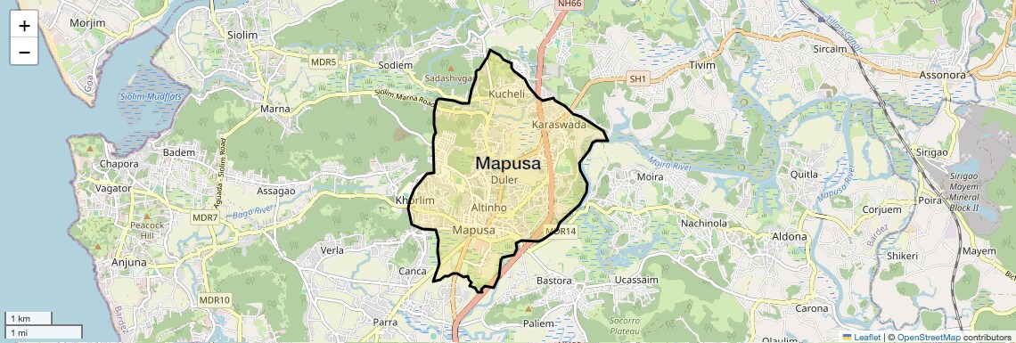 Location Map of Mapusa, Goa