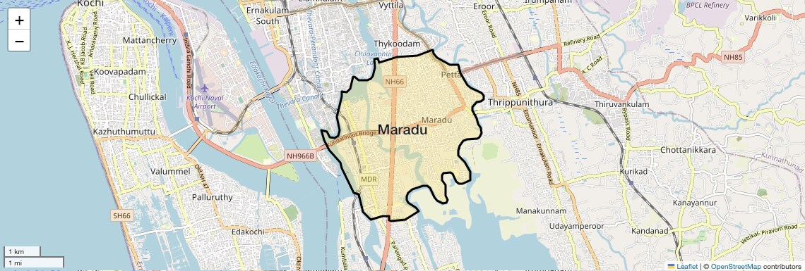 Location Map of Maradu, Kochi