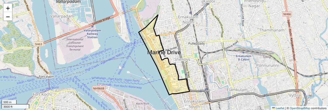 Location Map of Marine Drive, Kochi