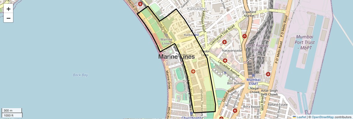 Location Map of Marine Lines, Mumbai
