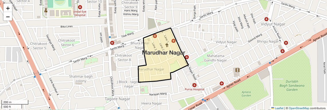 Location Map of Marudhar Nagar, Jaipur