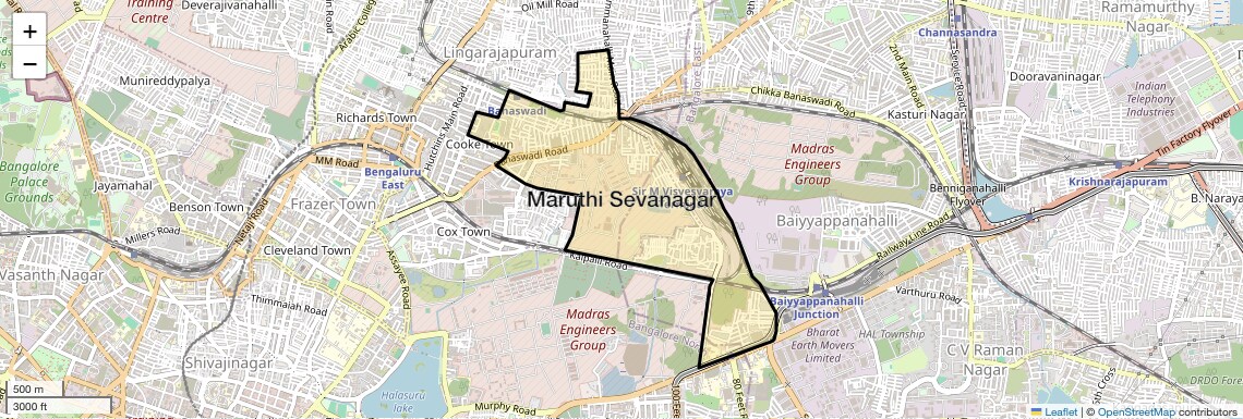 Location Map of Maruthi Sevanagar, Bangalore
