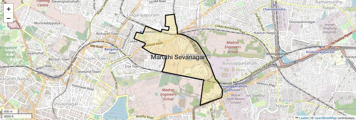 Location Map of Maruthi Sevanagar, Bangalore