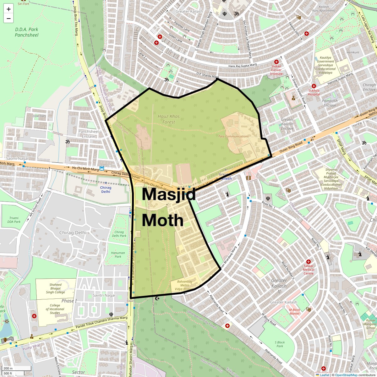 Location Map of Masjid Moth, Delhi