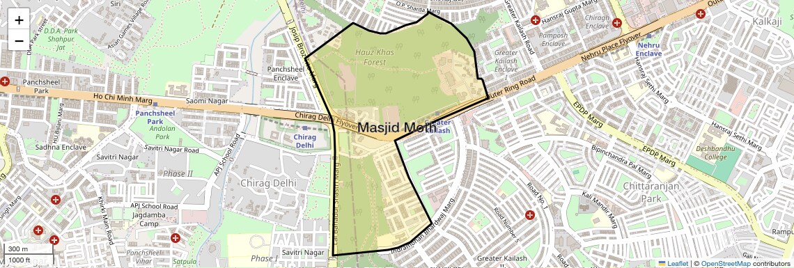 Location Map of Masjid Moth, Delhi