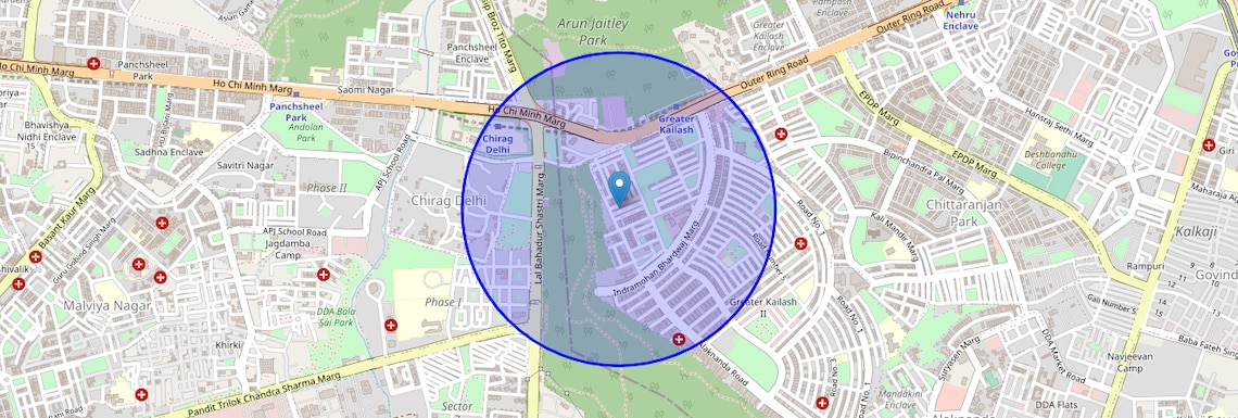 Location Map of Masjid Moth, Delhi