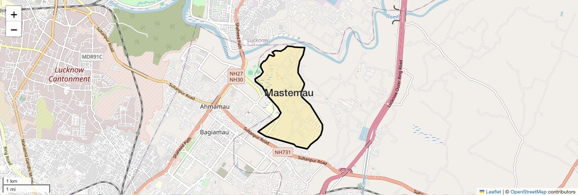 Location Map of Mastemau, Lucknow