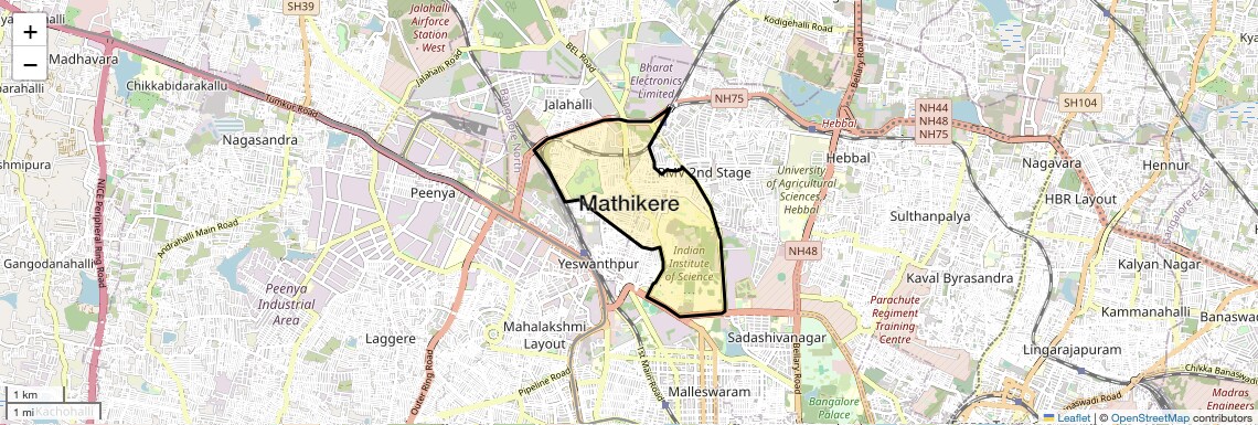 Location Map of Mathikere, Bangalore