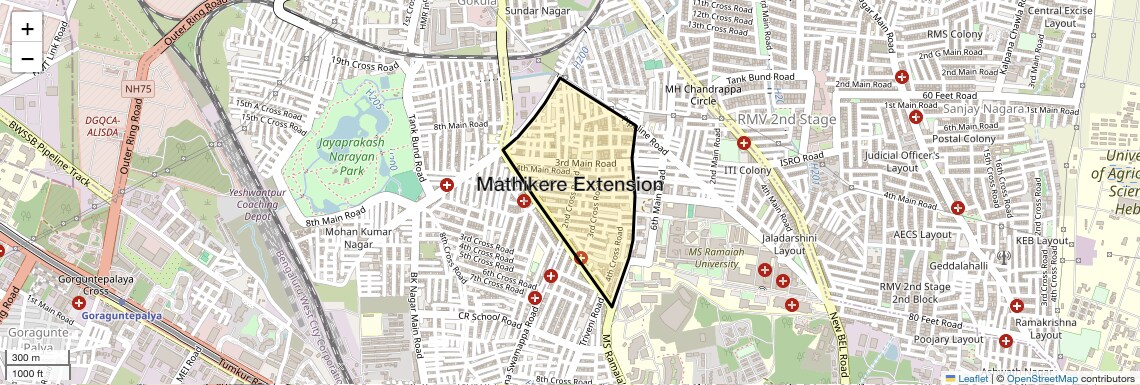 Location Map of Mathikere Extension, Bangalore