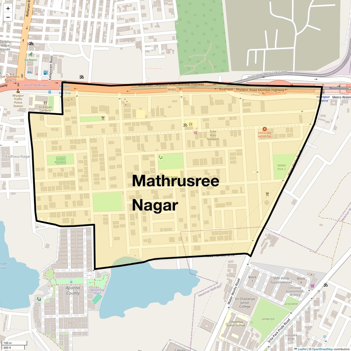 Location Map of Mathrusree Nagar, Hyderabad