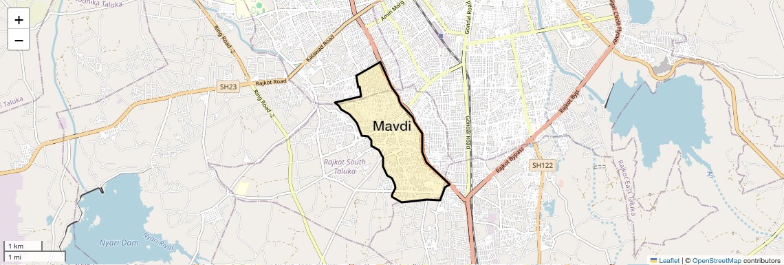 Location Map of Mavdi, Rajkot