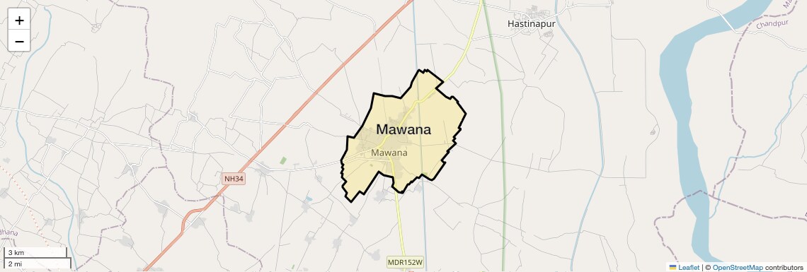 Location Map of Mawana, Meerut