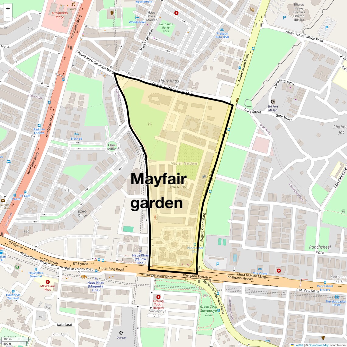 Location Map of Mayfair Garden, Delhi