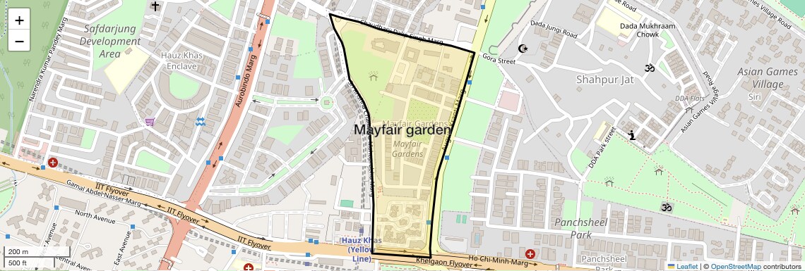 Location Map of Mayfair Garden, Delhi