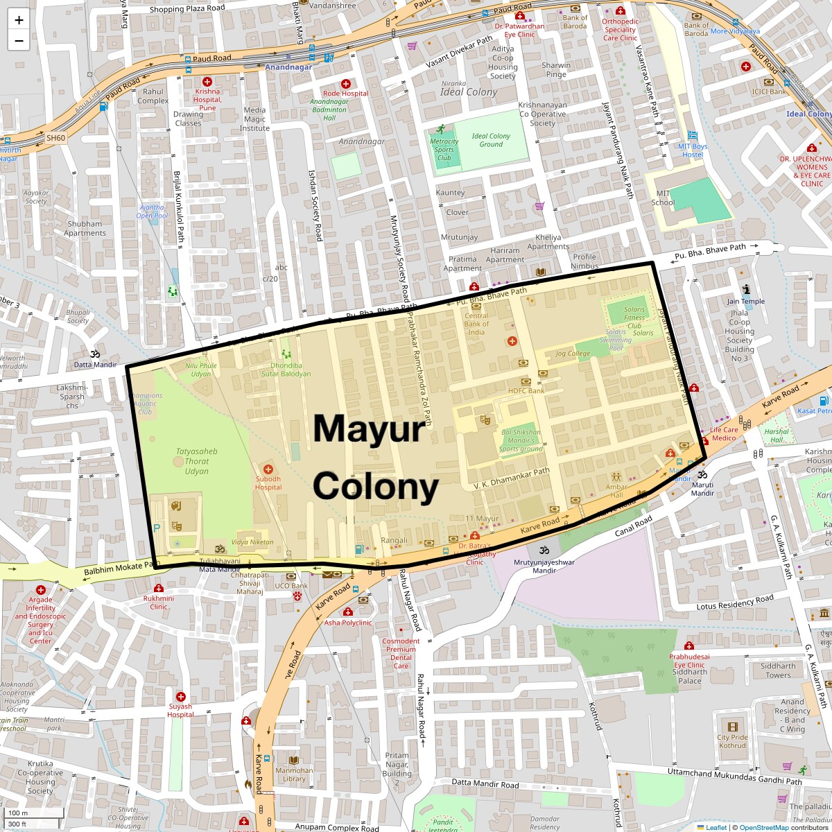 Location Map of Mayur Colony, Pune