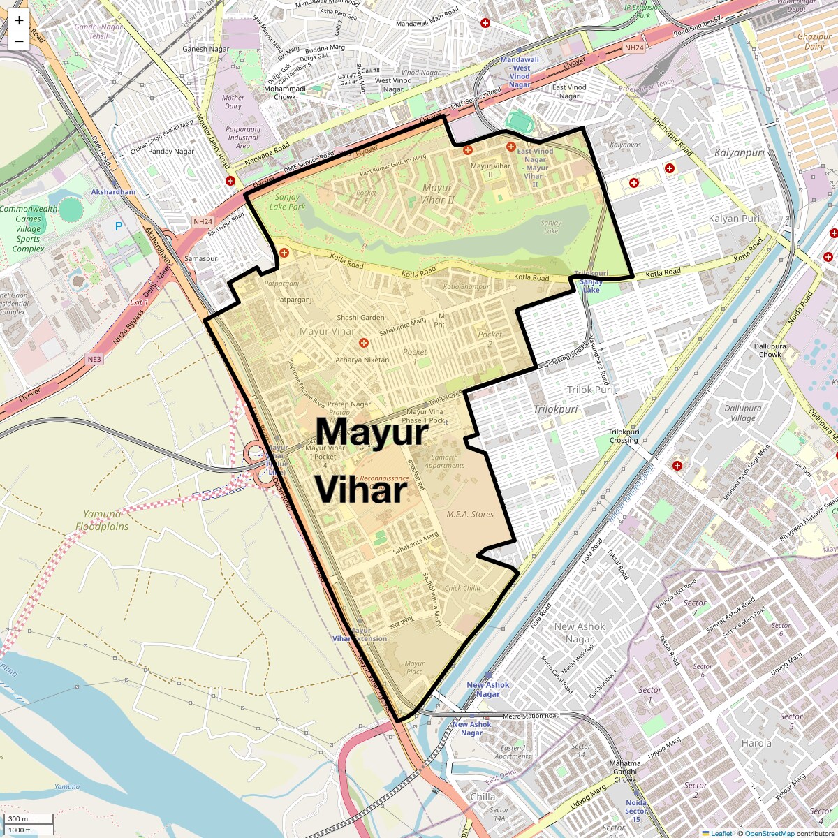 Location Map of Mayur Vihar, Delhi