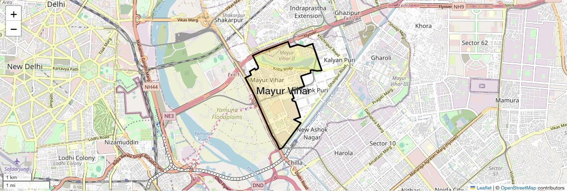 Location Map of Mayur Vihar, Delhi