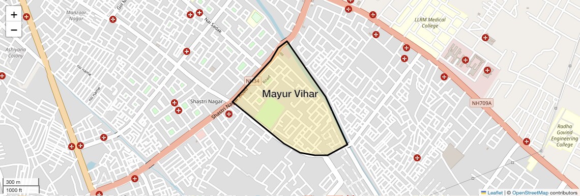 Location Map of Mayur Vihar, Meerut