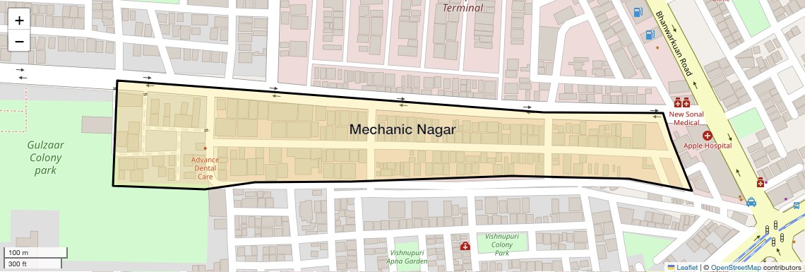 Location Map of Mechanic Nagar, Indore