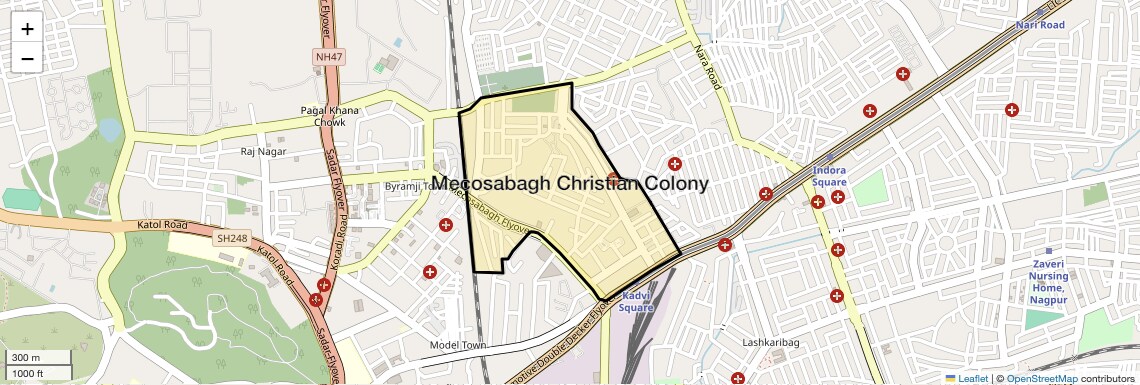 Location Map of Mecosabagh Christian Colony, Nagpur