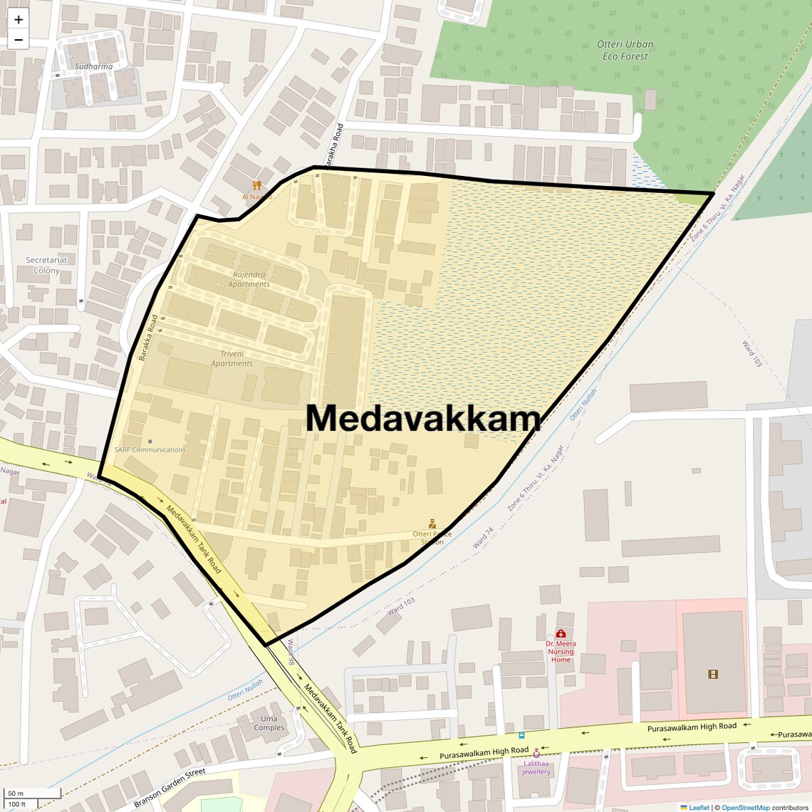 Location Map of Medavakkam, Chennai