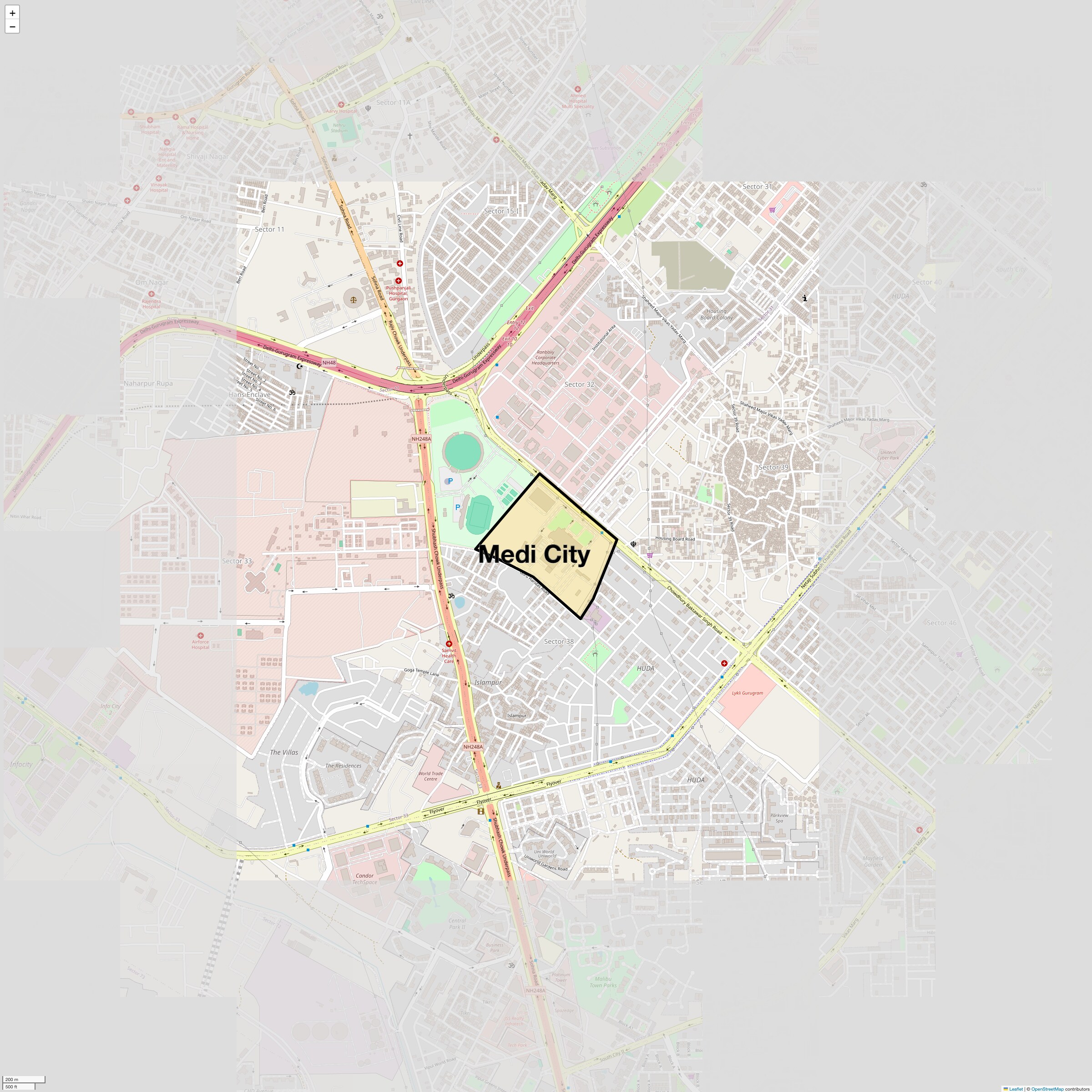 Location Map of Medi City, Gurgaon