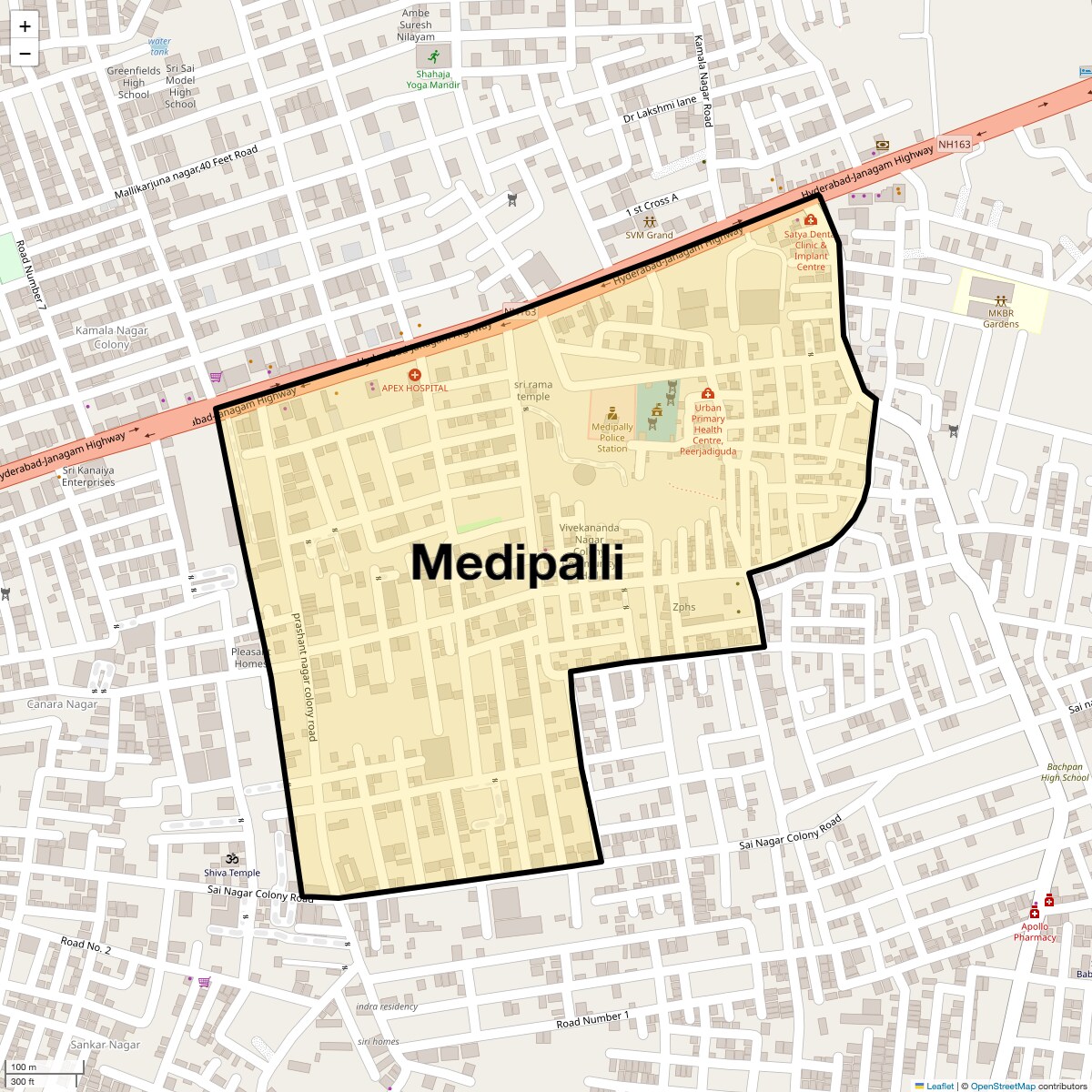 Location Map of Medipalli, Hyderabad