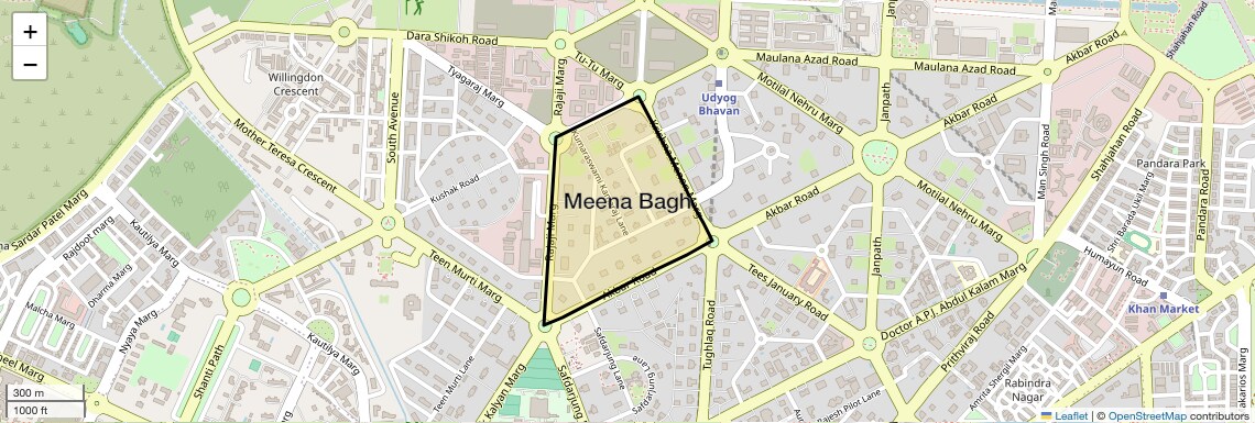 Location Map of Meena Bagh, Delhi