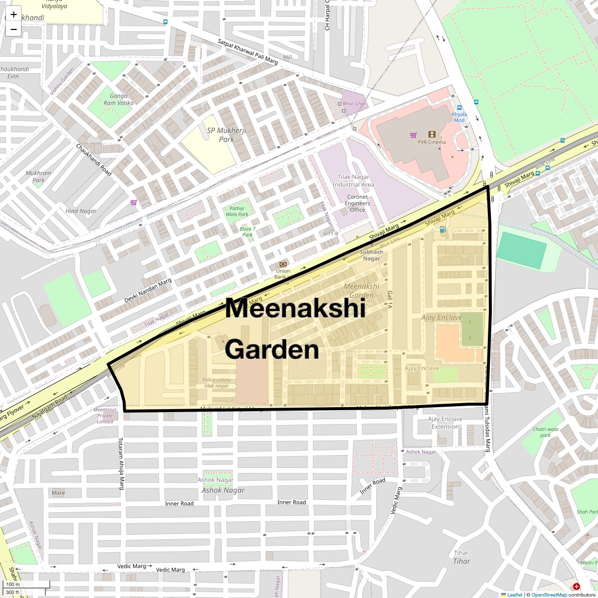 Location Map of Meenakshi Garden, Delhi