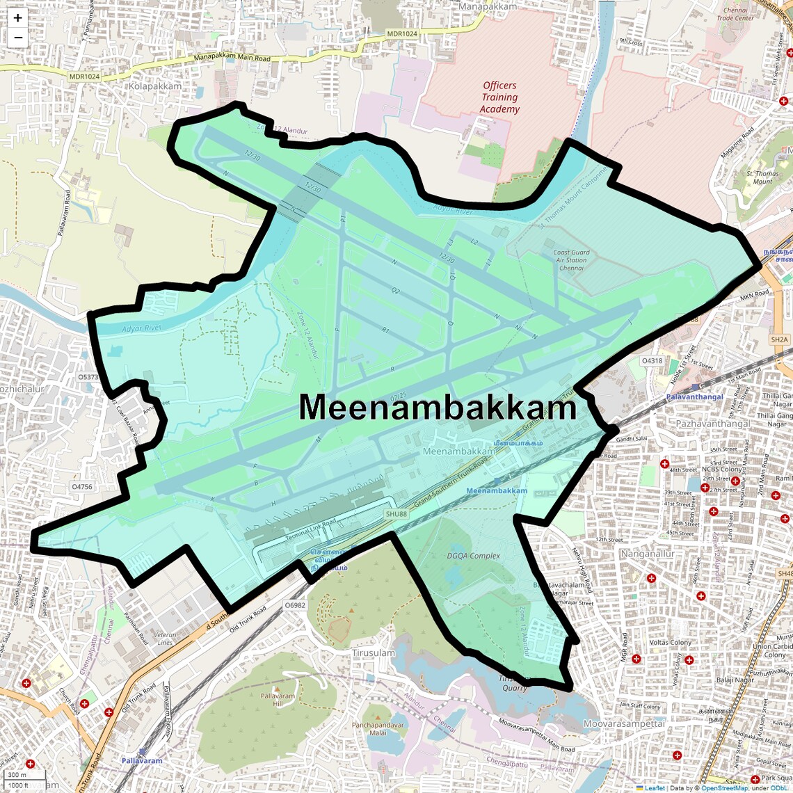 Location Map of Meenambakkam, Chennai