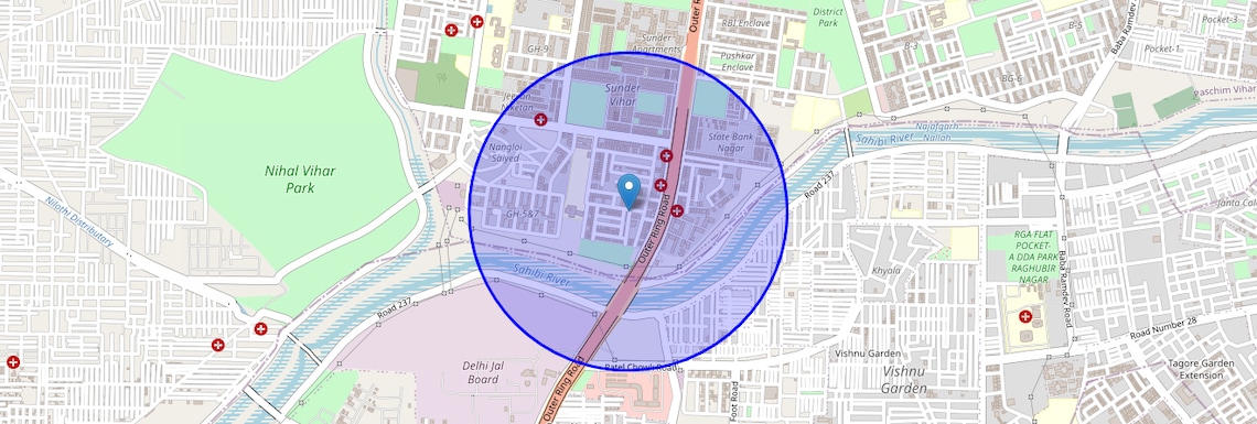 Location Map of Meera Bagh, Delhi