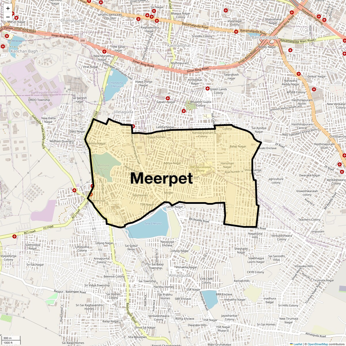 Location Map of Meerpet, Hyderabad