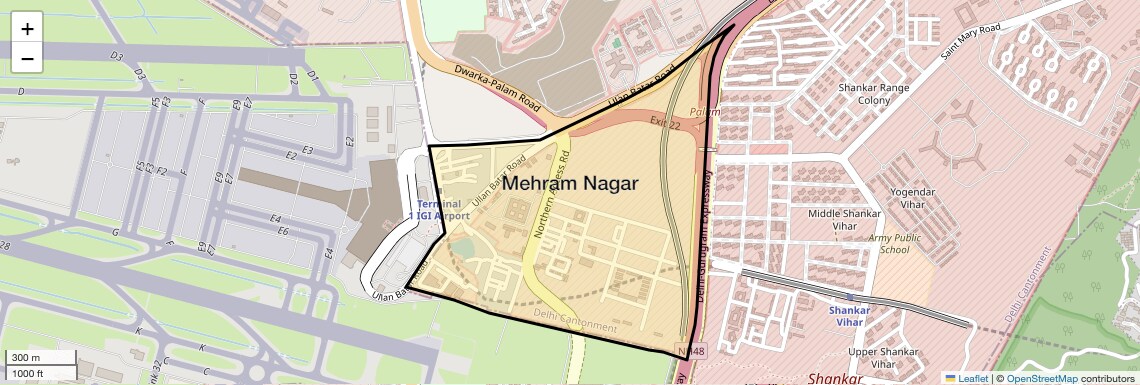 Location Map of Mehram Nagar, Delhi