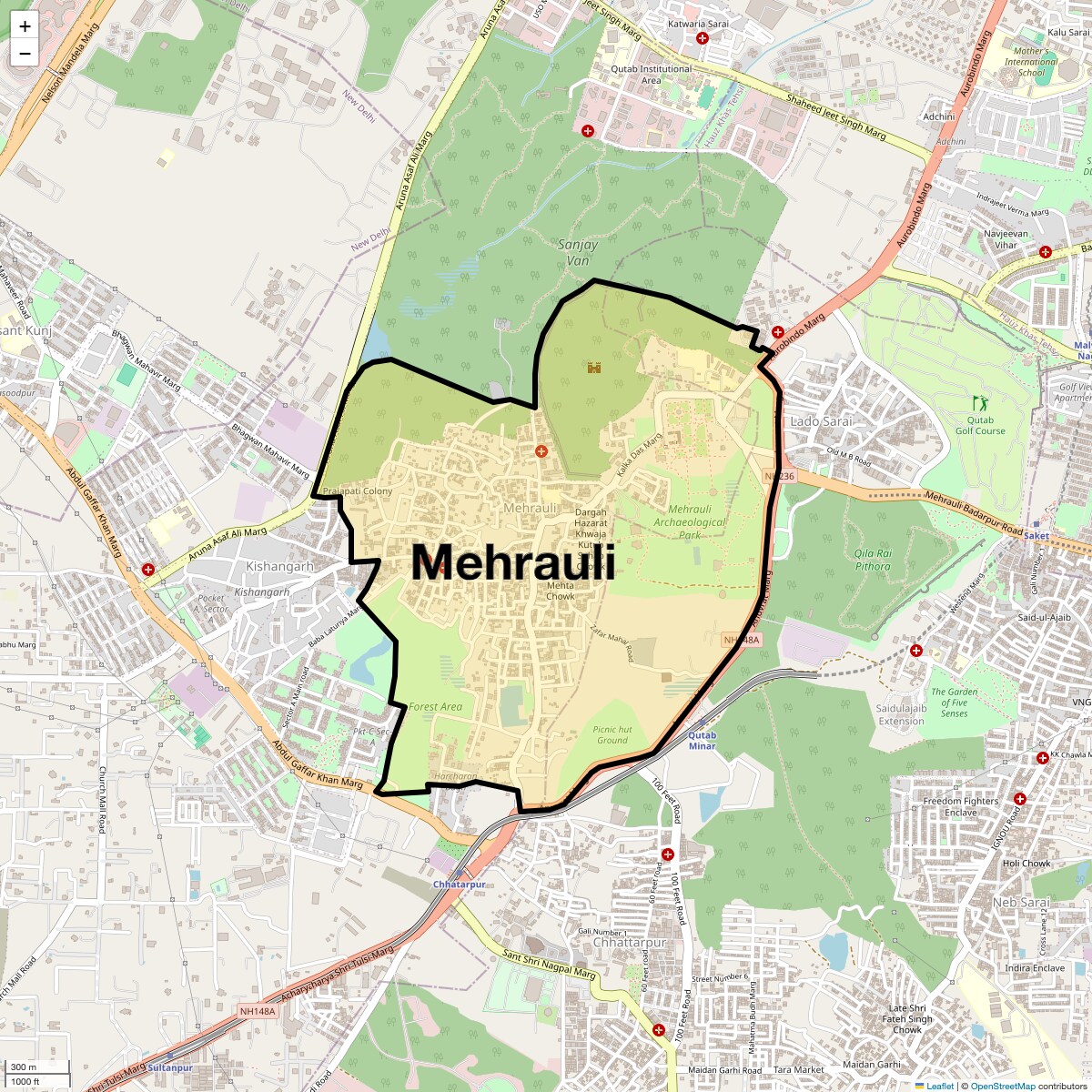 Location Map of Mehrauli, Delhi