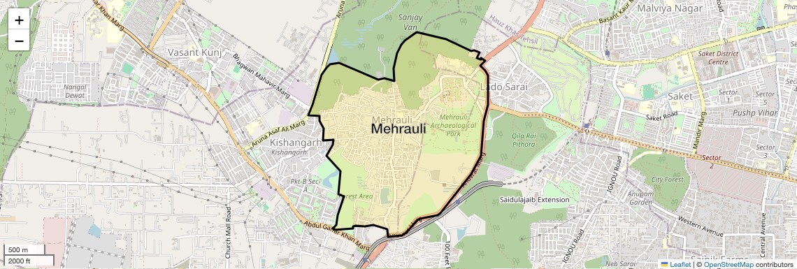 Location Map of Mehrauli, Delhi