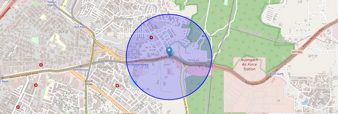 Location Map of Mehrauli Gurgaon Road, Delhi